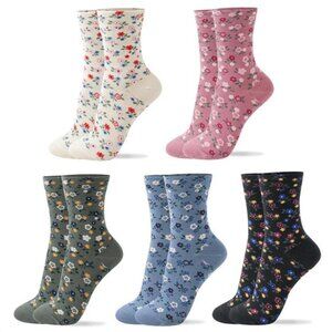 Women's Cotton Crew Socks - Cute Flower Graphic Polka Dot Striped Heart